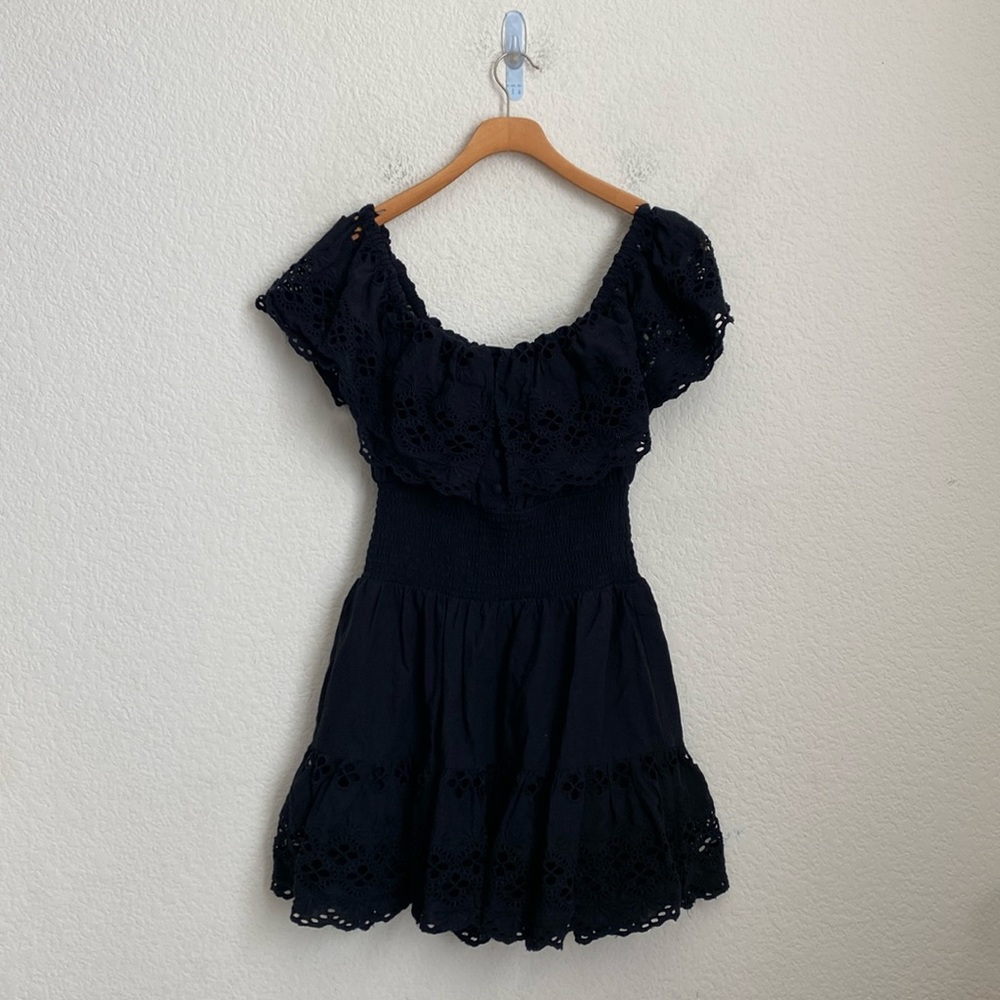Lovers & Friends Black Dallas Eyelet Off The Shoulder Mini Dress Size s